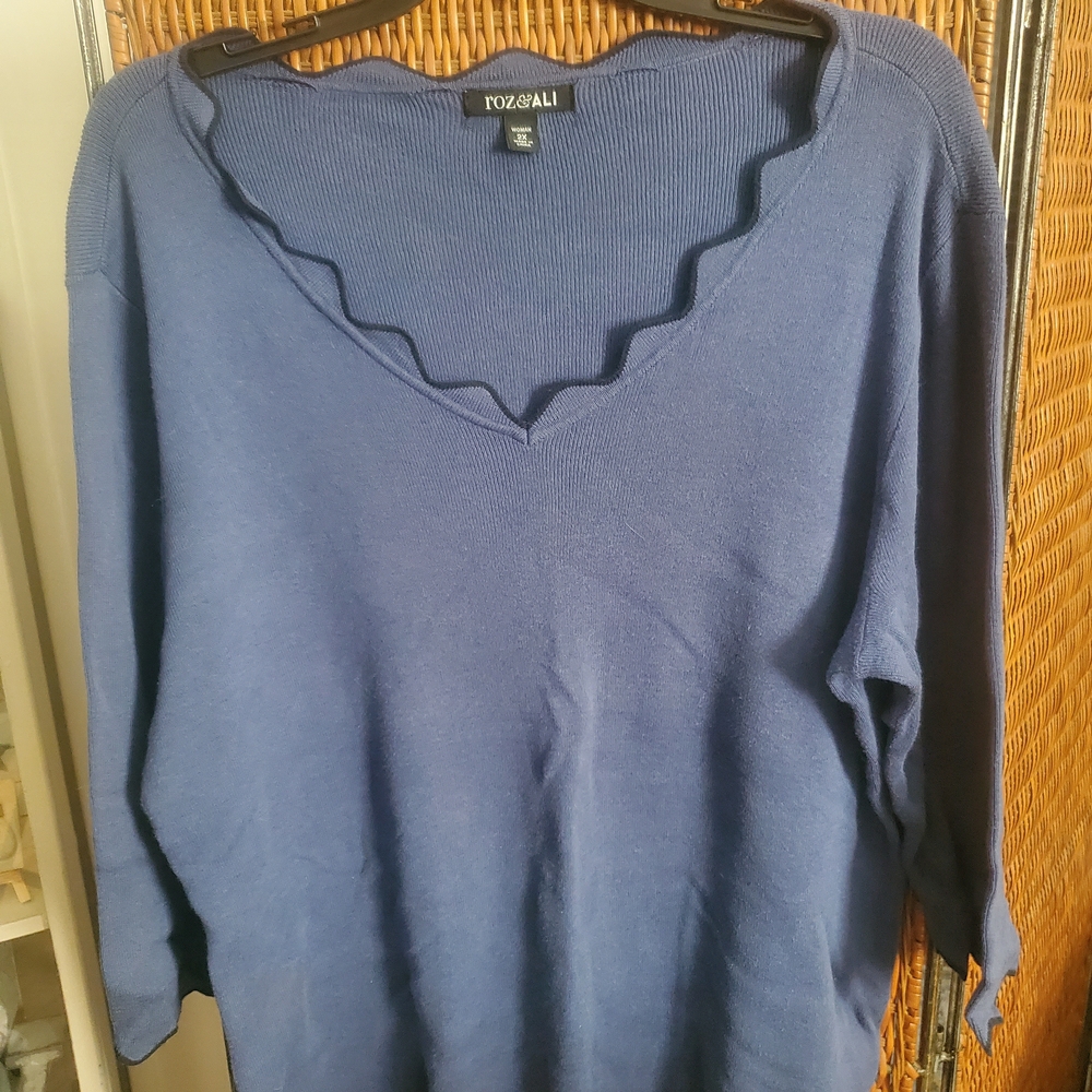 Plus 2x Roz & Ali Women's Blue Sweater